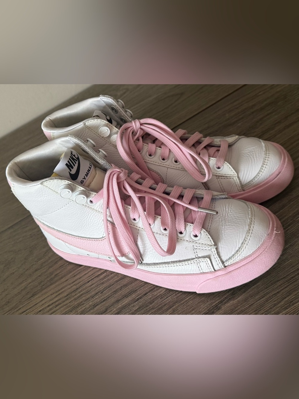Nike Women’s *CUSTOM* Nike By You Pink & White “GYMNAST” Mid Blazer Sneakers - 6